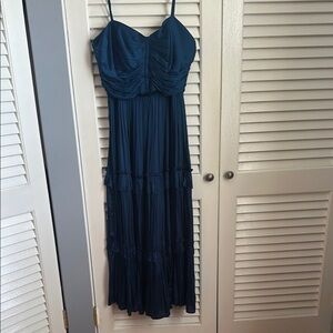 Aqua Blue Ruched Ruffled Maxi Dress